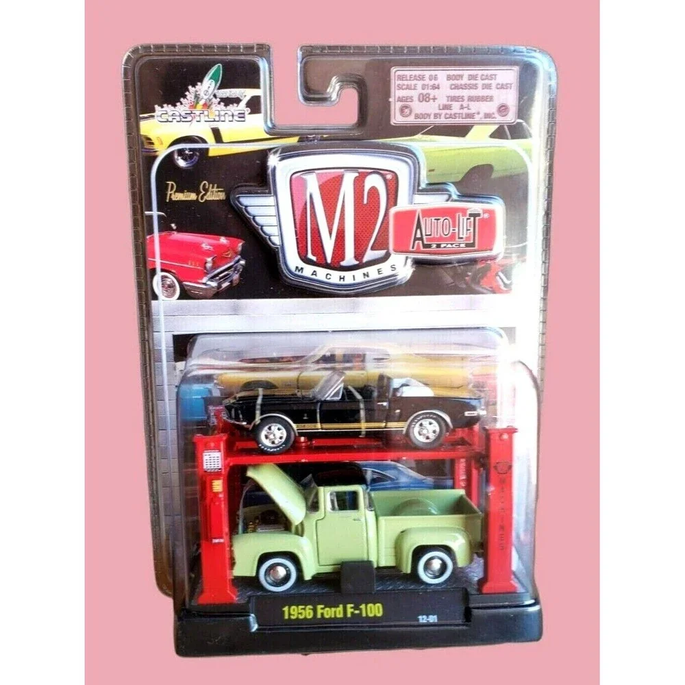 M2 Machines Auto-Lift 2 Pack 1956 Green Ford F-100 & 1968 Black Shelby GT500 MOC